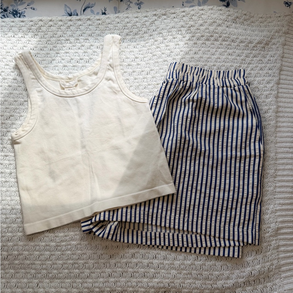 Crème Crop Top and Striped Boxer Shorts Set